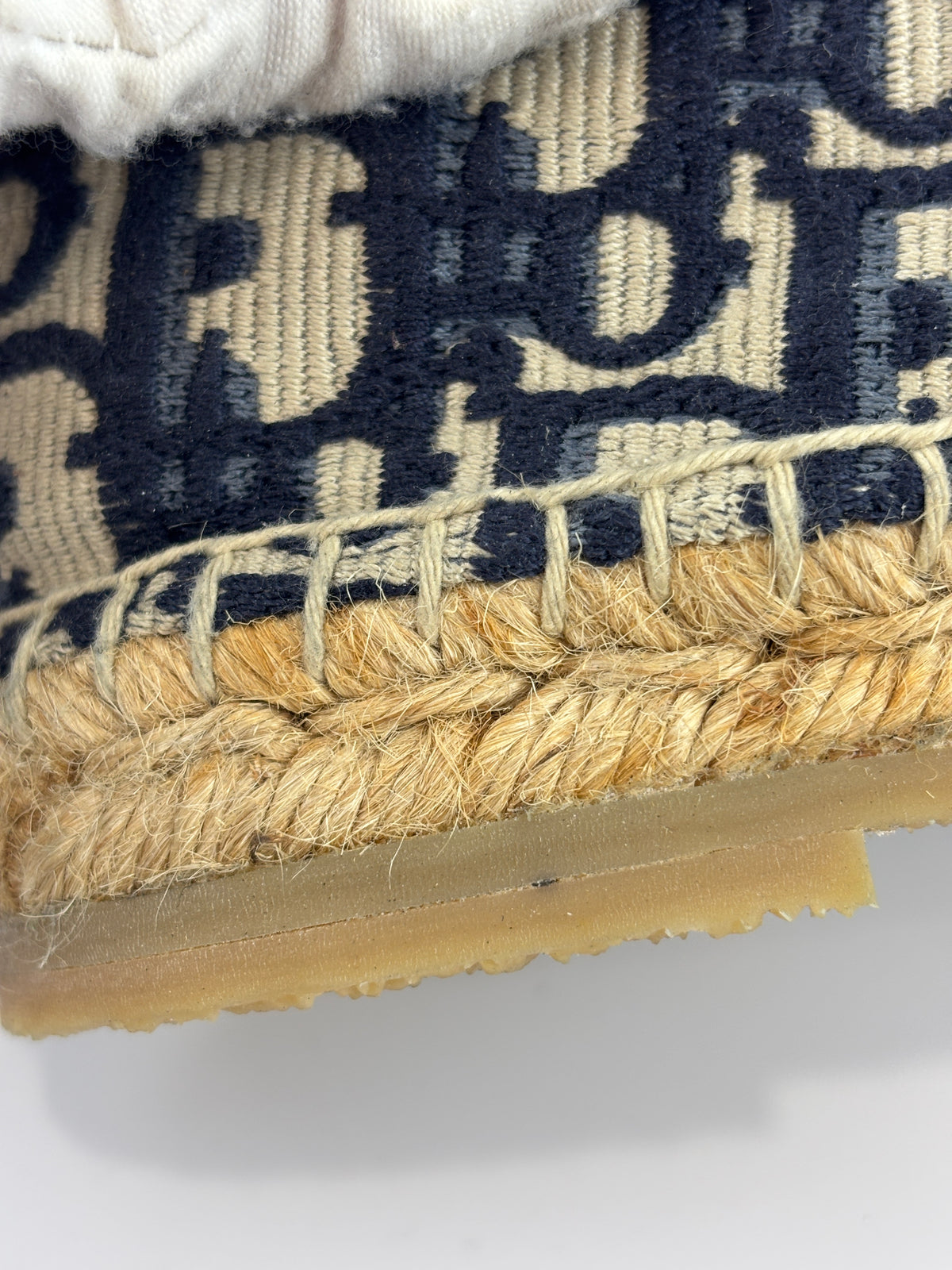 Granville Deep Blue Oblique Embroidered Cotton Espadrilles Size 38.5