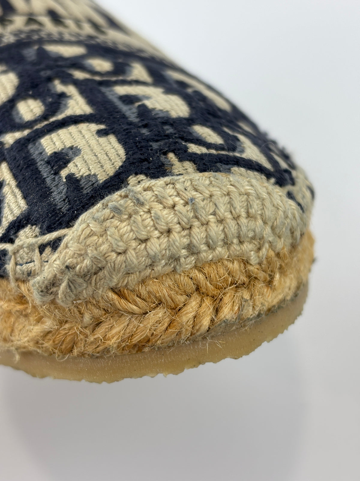 Granville Deep Blue Oblique Embroidered Cotton Espadrilles Size 38.5