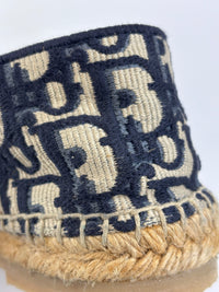 Granville Deep Blue Oblique Embroidered Cotton Espadrilles Size 38.5