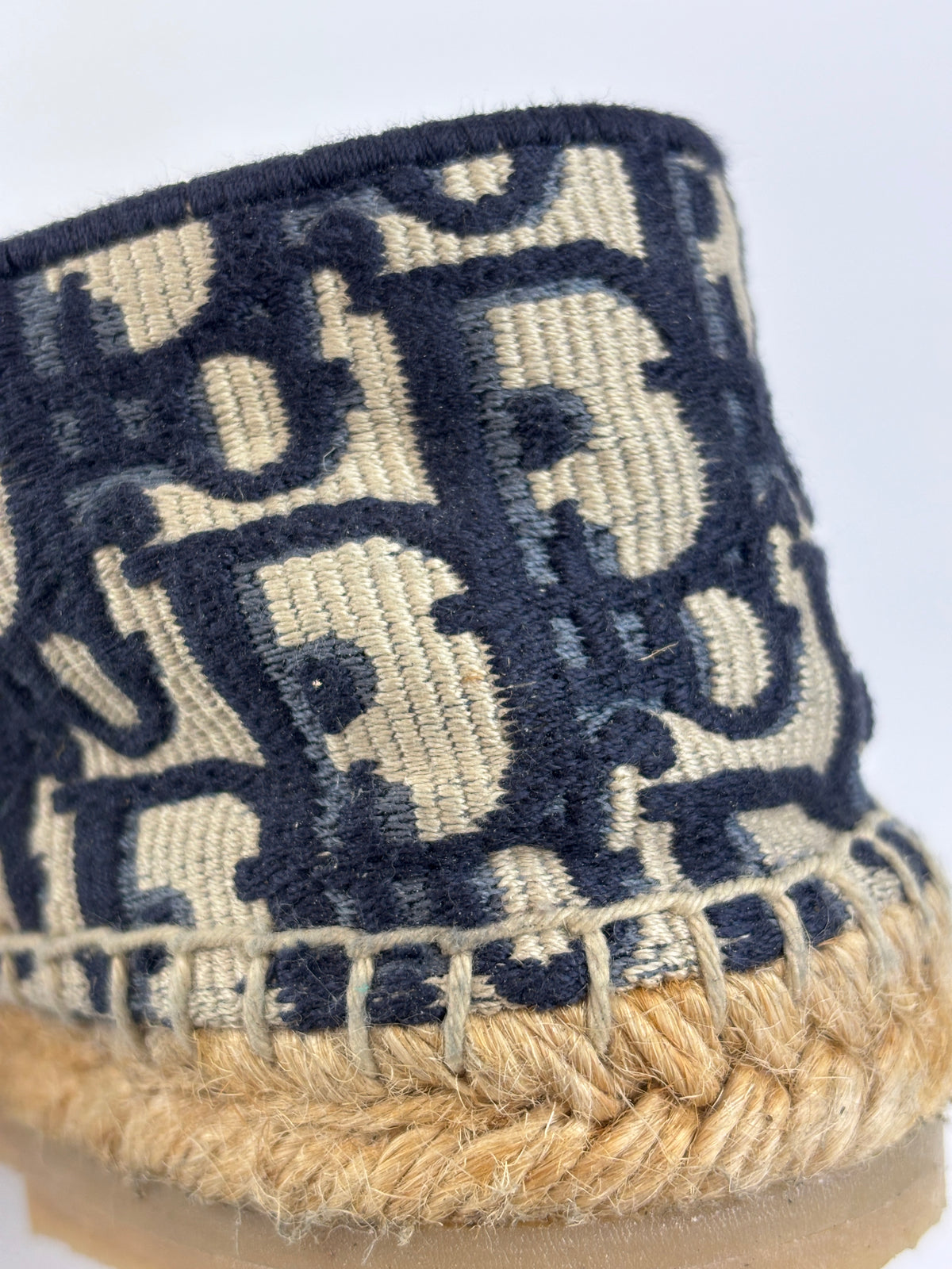 Granville Deep Blue Oblique Embroidered Cotton Espadrilles Size 38.5