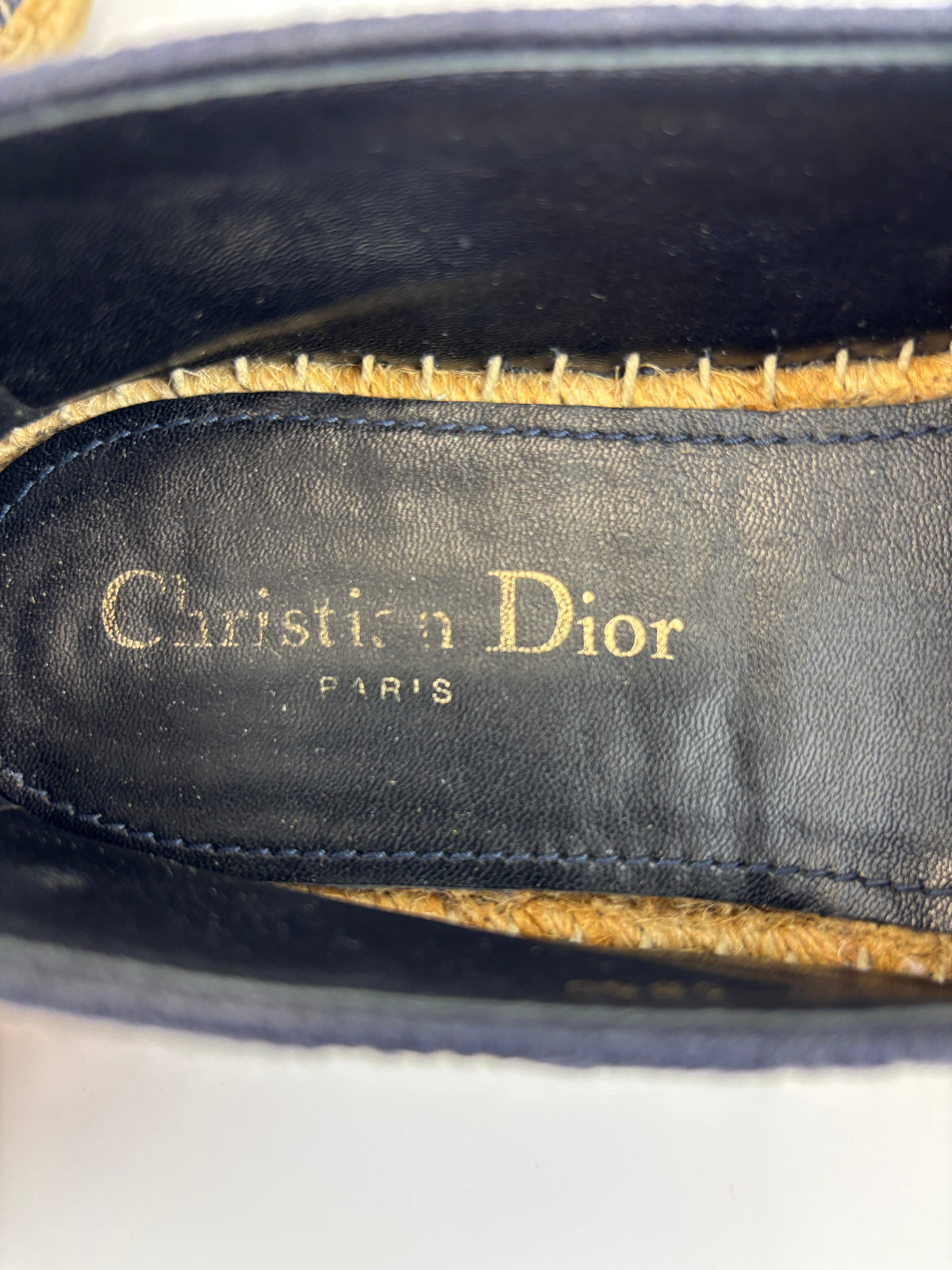 Granville Deep Blue Oblique Embroidered Cotton Espadrilles Size 38.5