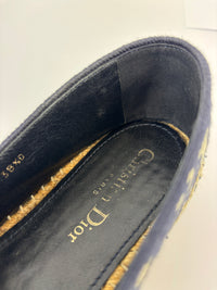Granville Deep Blue Oblique Embroidered Cotton Espadrilles Size 38.5