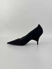 Jersey Black Crepe Drape Knife Pointed Pumps Size 38