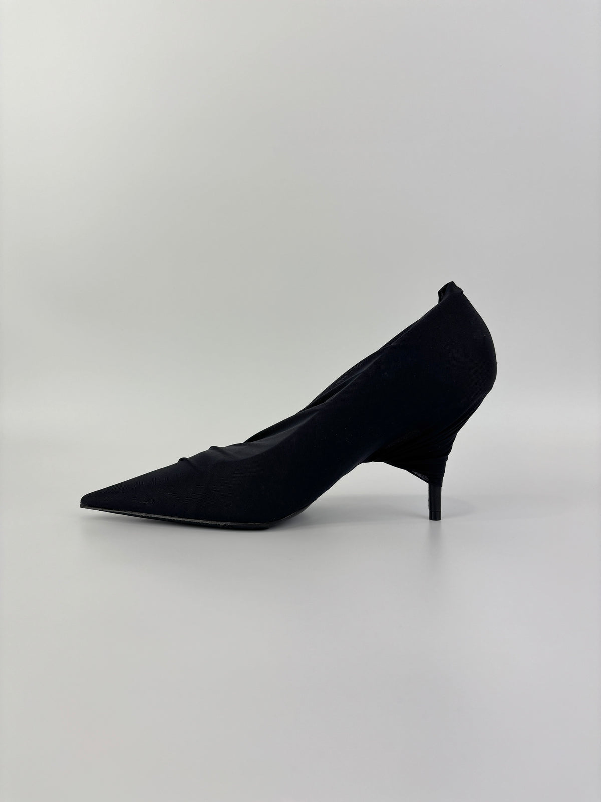 Jersey Black Crepe Drape Knife Pointed Pumps Size 38