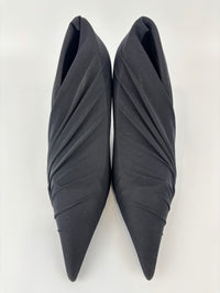 Jersey Black Crepe Drape Knife Pointed Pumps Size 38
