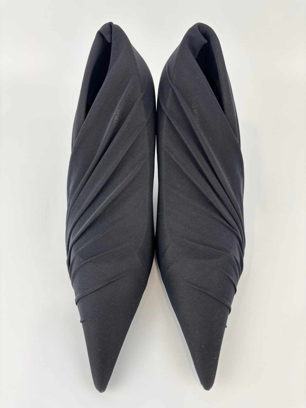 Jersey Black Crepe Drape Knife Pointed Pumps Size 38