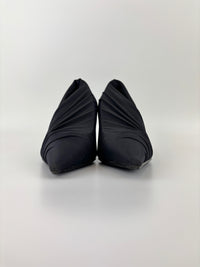 Jersey Black Crepe Drape Knife Pointed Pumps Size 38