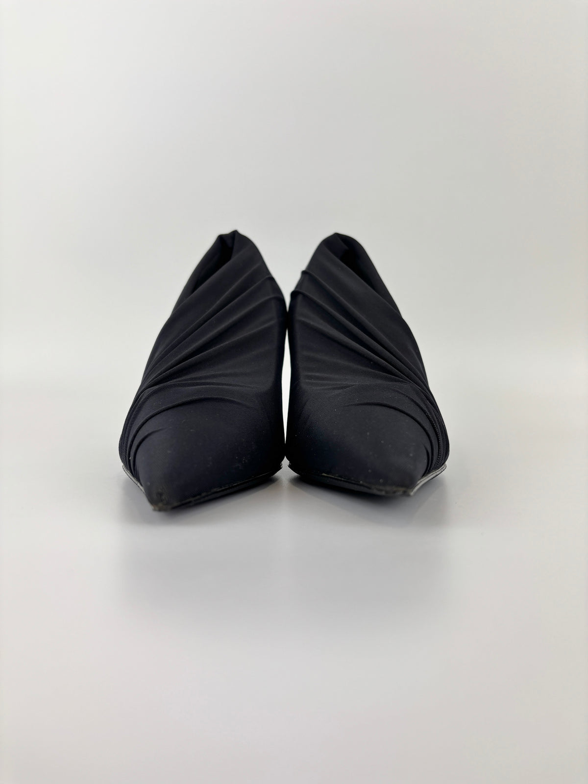Jersey Black Crepe Drape Knife Pointed Pumps Size 38