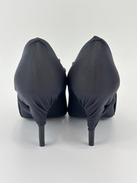 Jersey Black Crepe Drape Knife Pointed Pumps Size 38