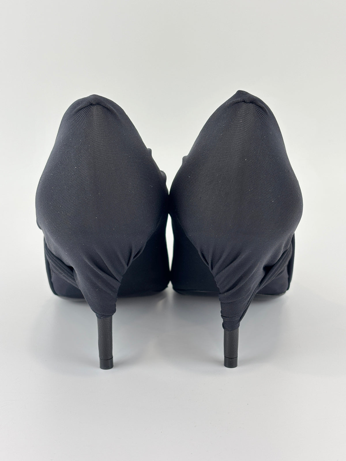 Jersey Black Crepe Drape Knife Pointed Pumps Size 38
