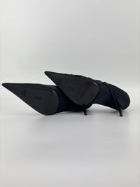 Jersey Black Crepe Drape Knife Pointed Pumps Size 38