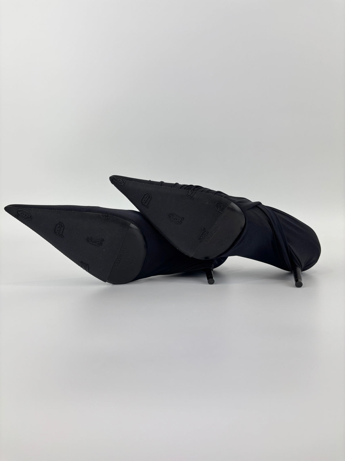 Jersey Black Crepe Drape Knife Pointed Pumps Size 38