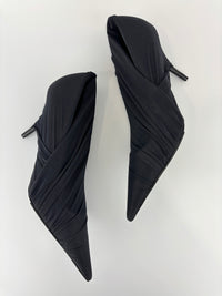 Jersey Black Crepe Drape Knife Pointed Pumps Size 38