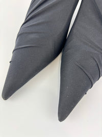 Jersey Black Crepe Drape Knife Pointed Pumps Size 38