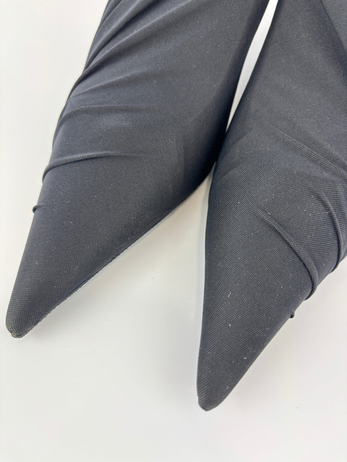 Jersey Black Crepe Drape Knife Pointed Pumps Size 38