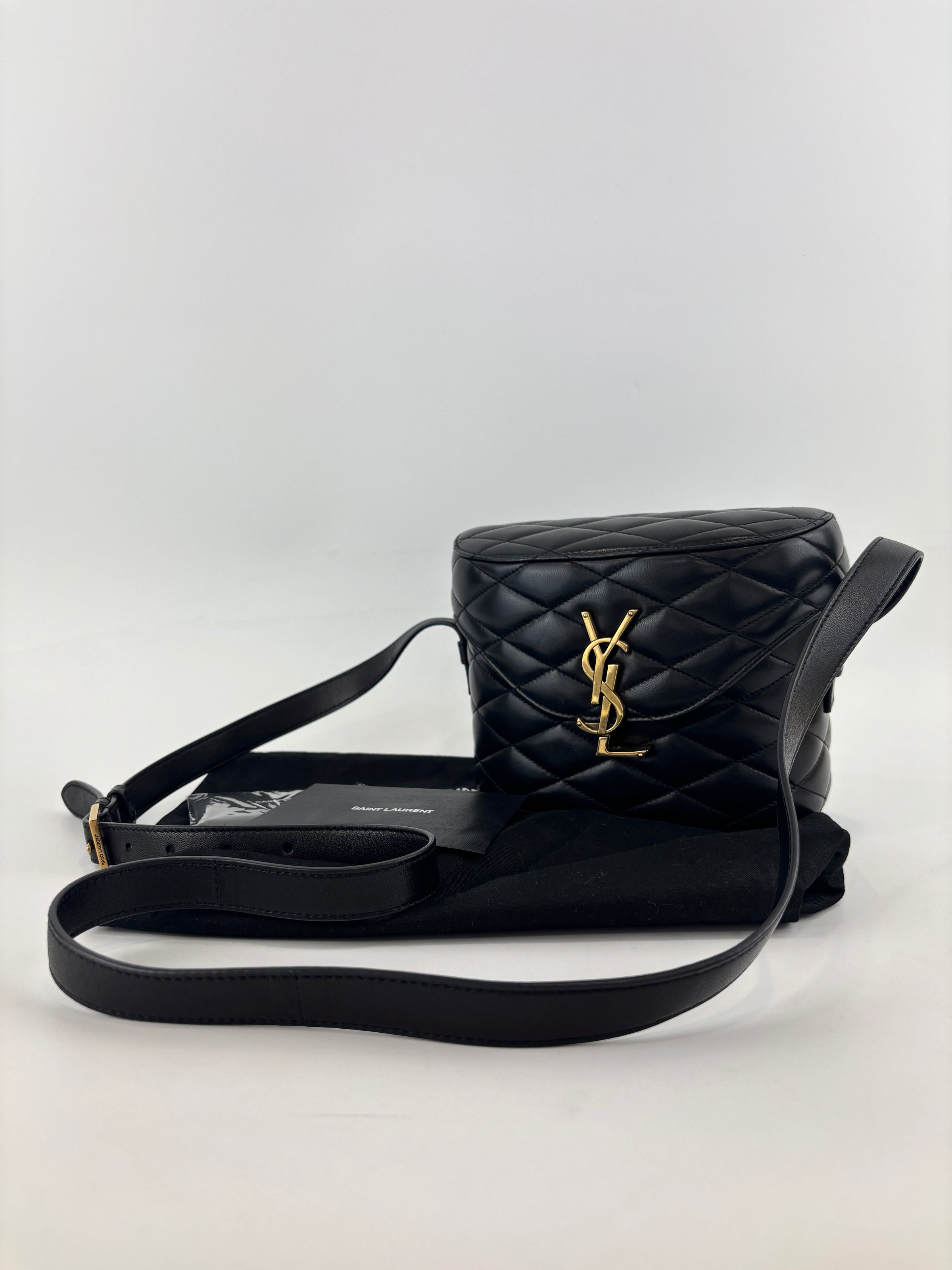 710080 June Box Quilted Leather Crossbody Black GHW
