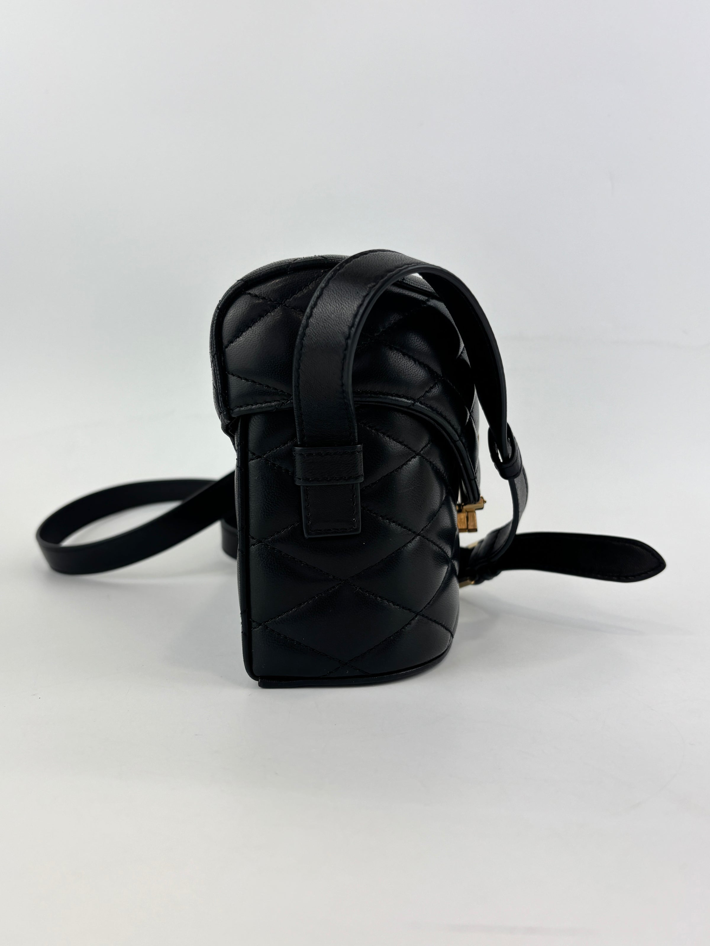 710080 June Box Quilted Leather Crossbody Black GHW