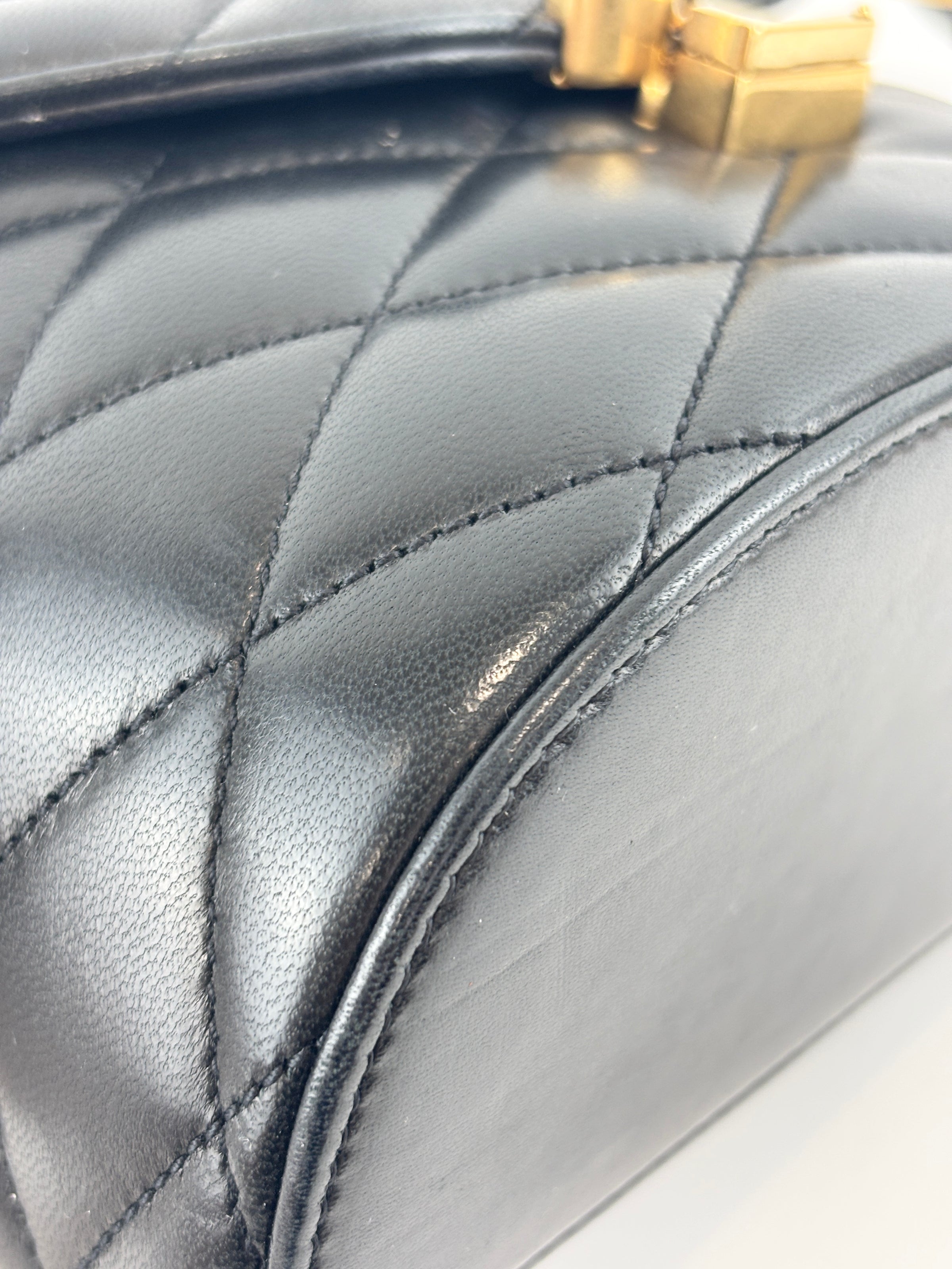 710080 June Box Quilted Leather Crossbody Black GHW