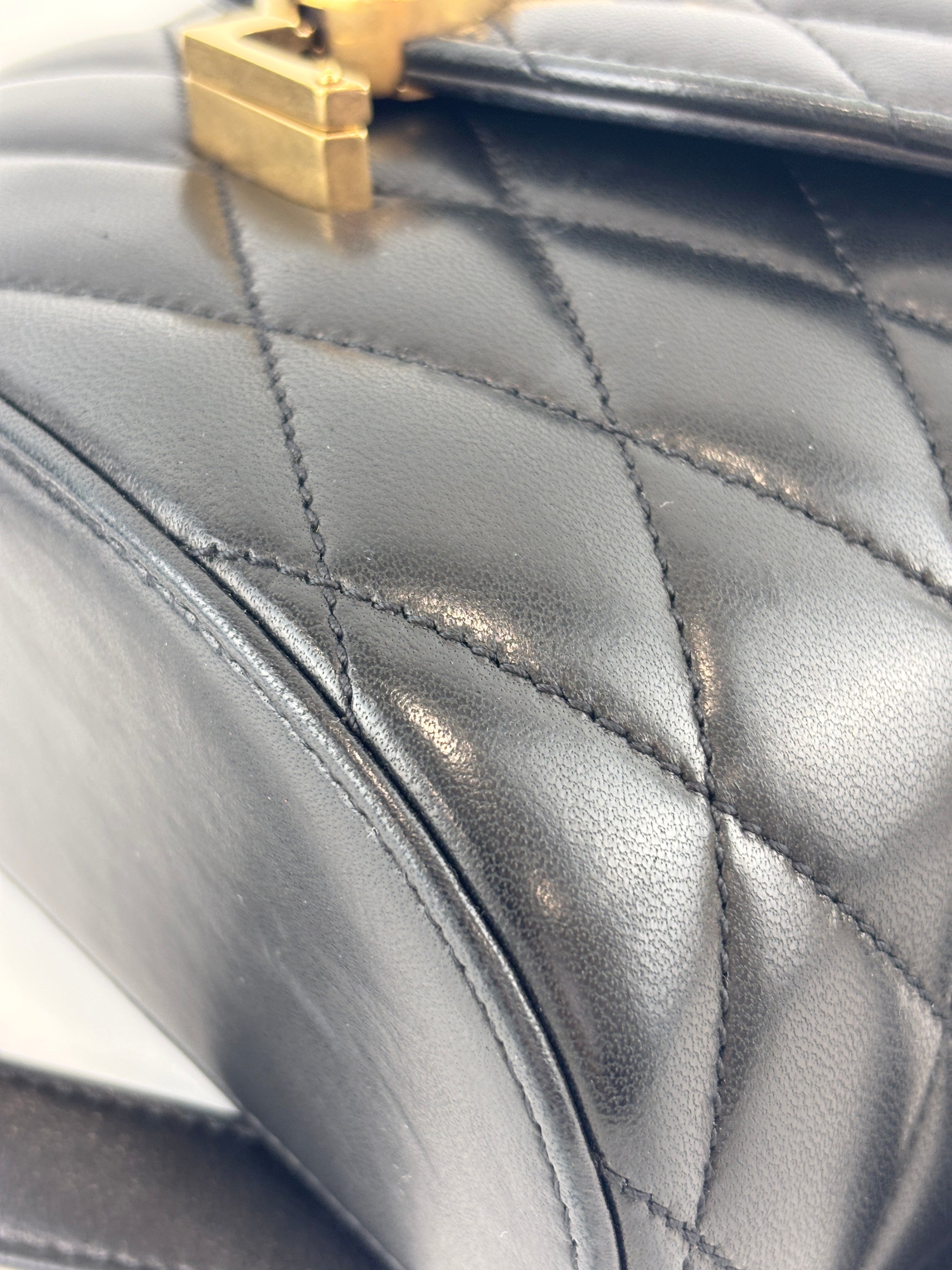 710080 June Box Quilted Leather Crossbody Black GHW