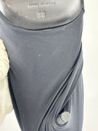 Jersey Black Crepe Drape Knife Pointed Pumps Size 38