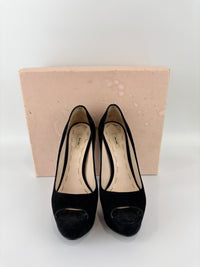 Black Suede Peep Toe Platform Pumps Size 37