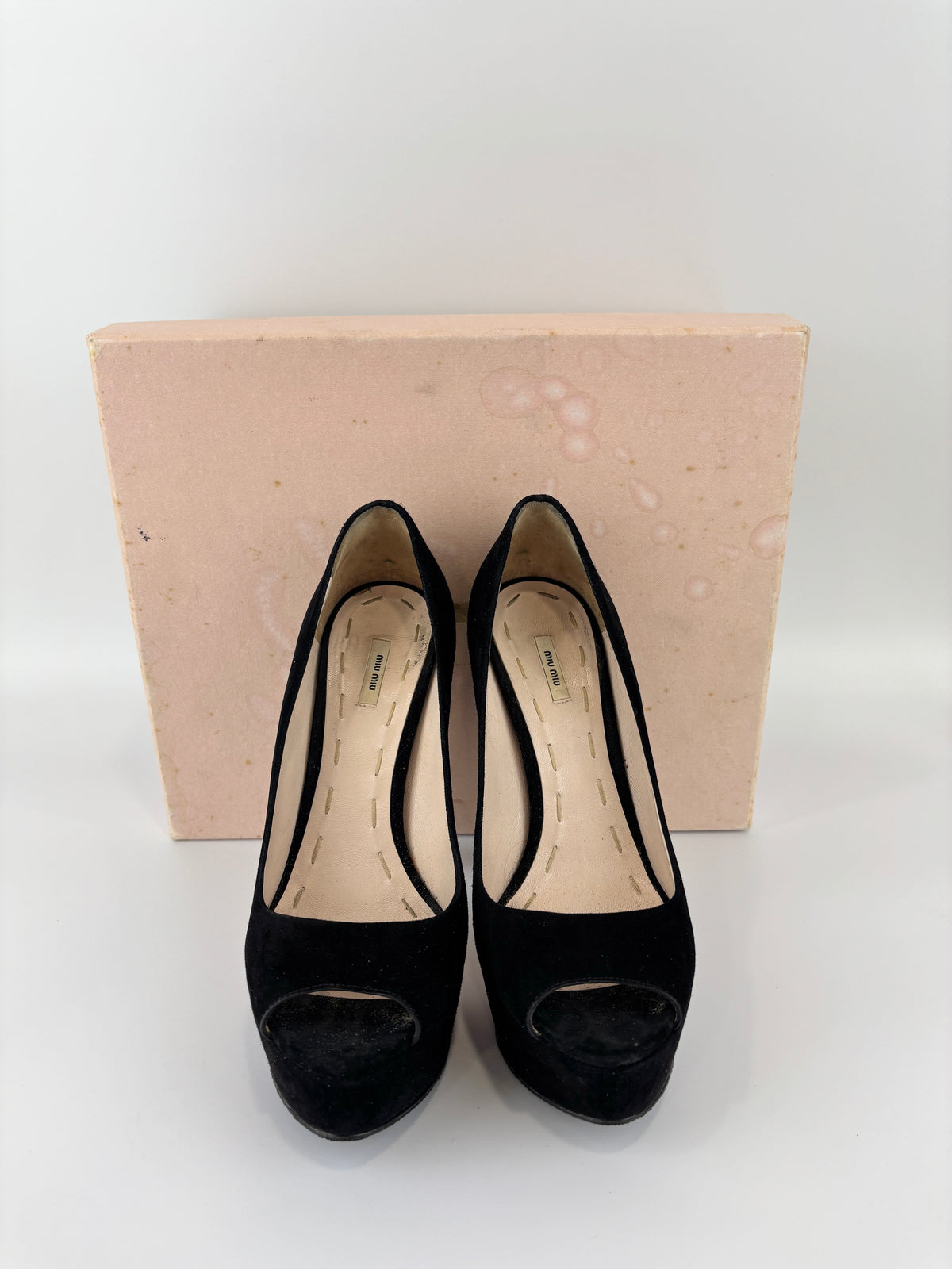 Black Suede Peep Toe Platform Pumps Size 37