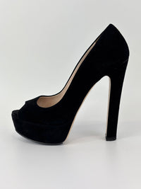 Black Suede Peep Toe Platform Pumps Size 37