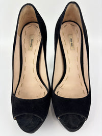 Black Suede Peep Toe Platform Pumps Size 37