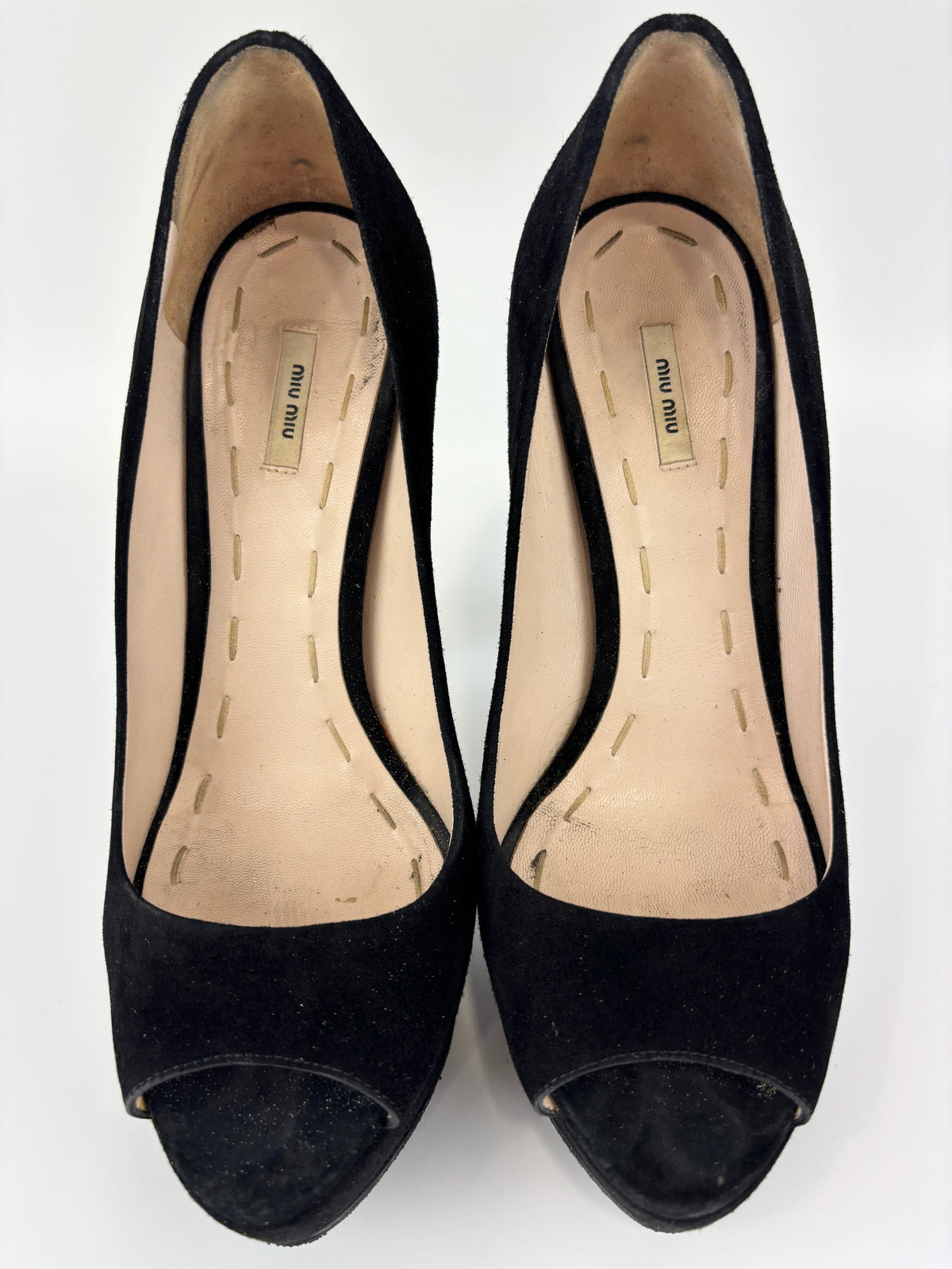 Black Suede Peep Toe Platform Pumps Size 37