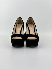 Black Suede Peep Toe Platform Pumps Size 37