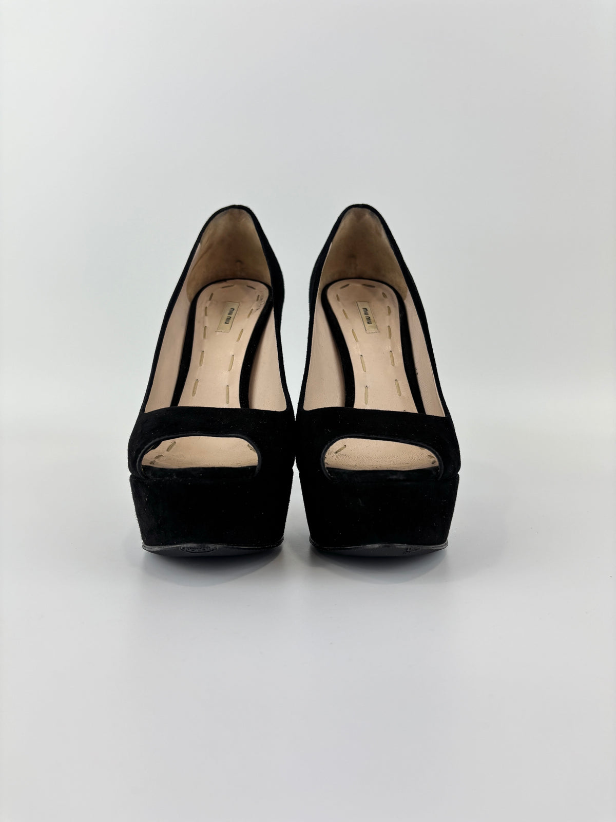 Black Suede Peep Toe Platform Pumps Size 37
