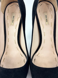 Black Suede Peep Toe Platform Pumps Size 37