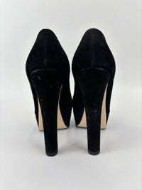 Black Suede Peep Toe Platform Pumps Size 37