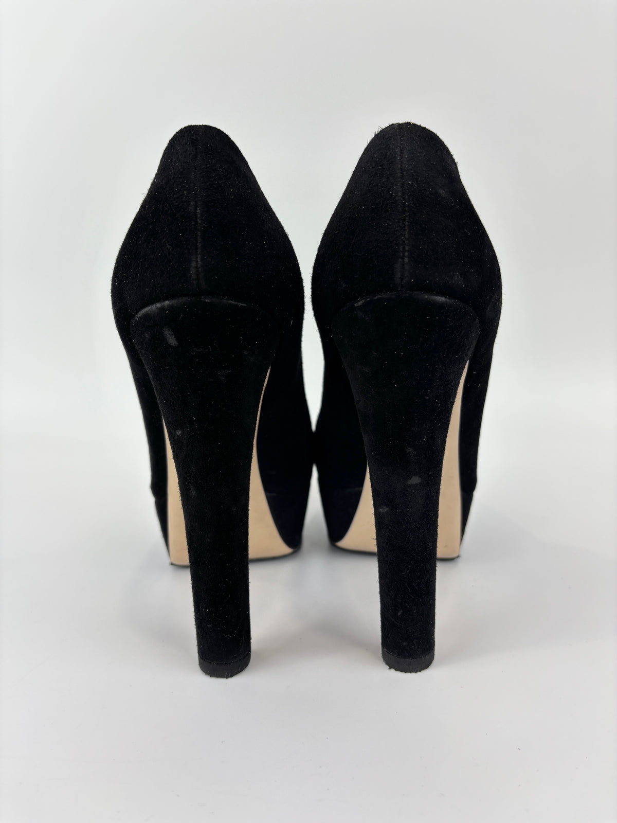 Black Suede Peep Toe Platform Pumps Size 37