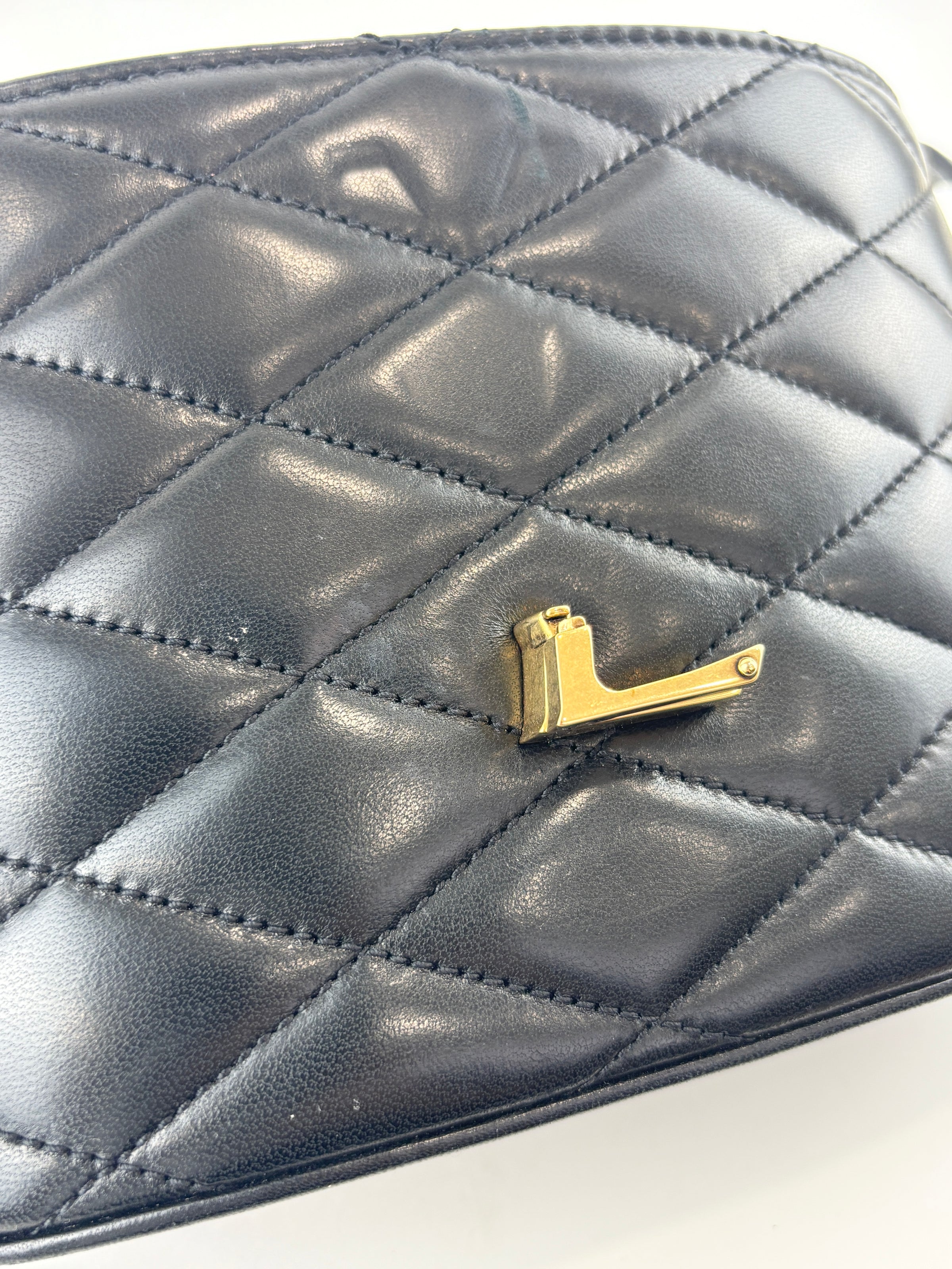710080 June Box Quilted Leather Crossbody Black GHW