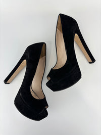 Black Suede Peep Toe Platform Pumps Size 37