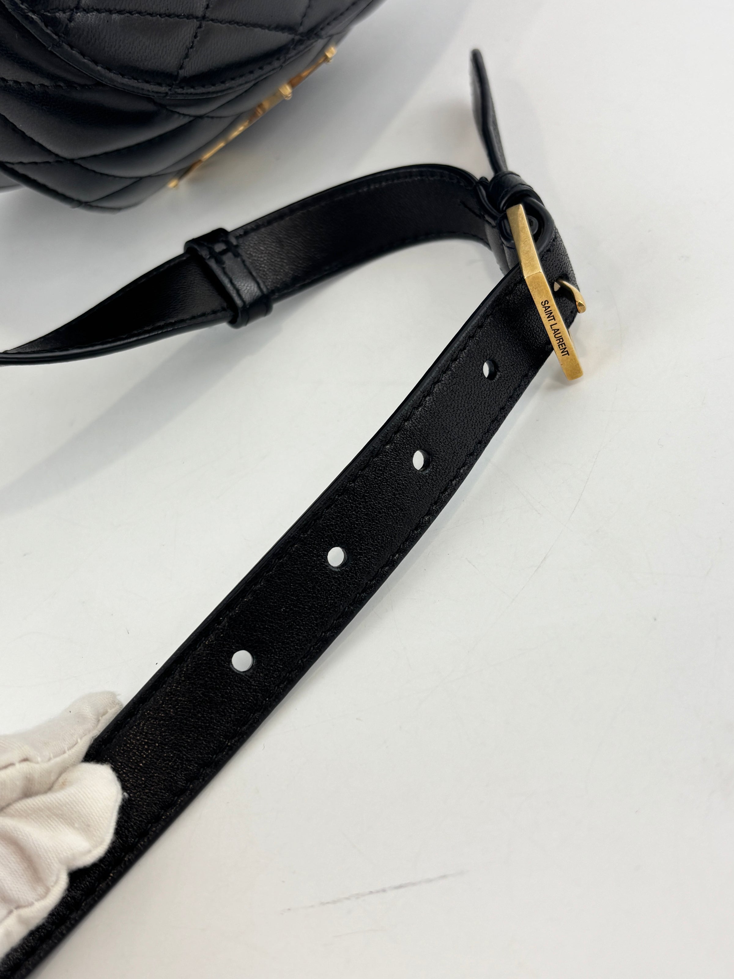 710080 June Box Quilted Leather Crossbody Black GHW
