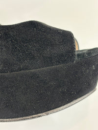 Black Suede Peep Toe Platform Pumps Size 37