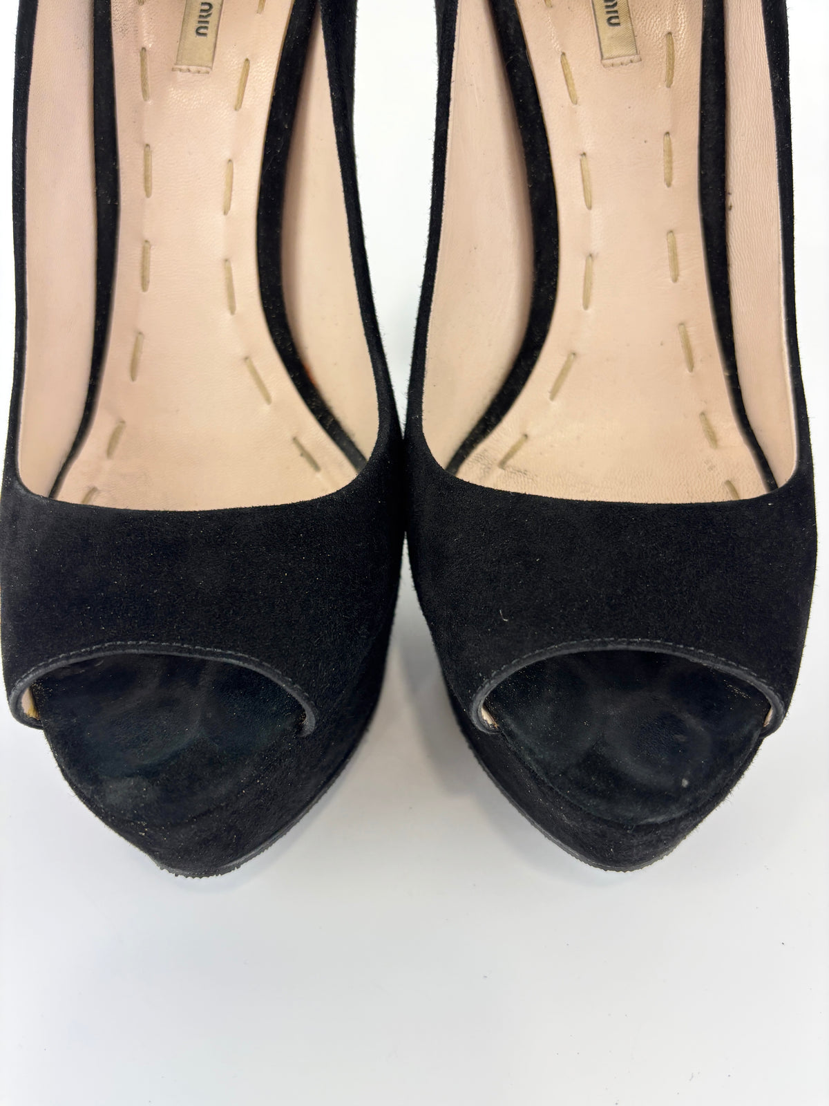 Black Suede Peep Toe Platform Pumps Size 37