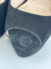 Black Suede Peep Toe Platform Pumps Size 37