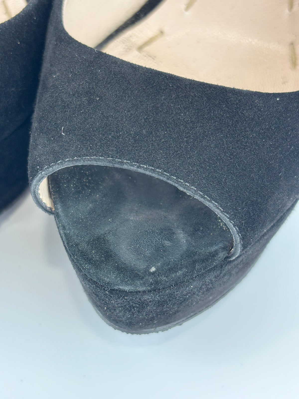 Black Suede Peep Toe Platform Pumps Size 37