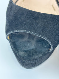 Black Suede Peep Toe Platform Pumps Size 37