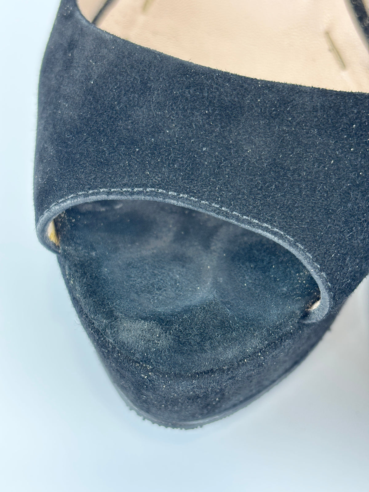 Black Suede Peep Toe Platform Pumps Size 37