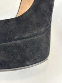 Black Suede Peep Toe Platform Pumps Size 37