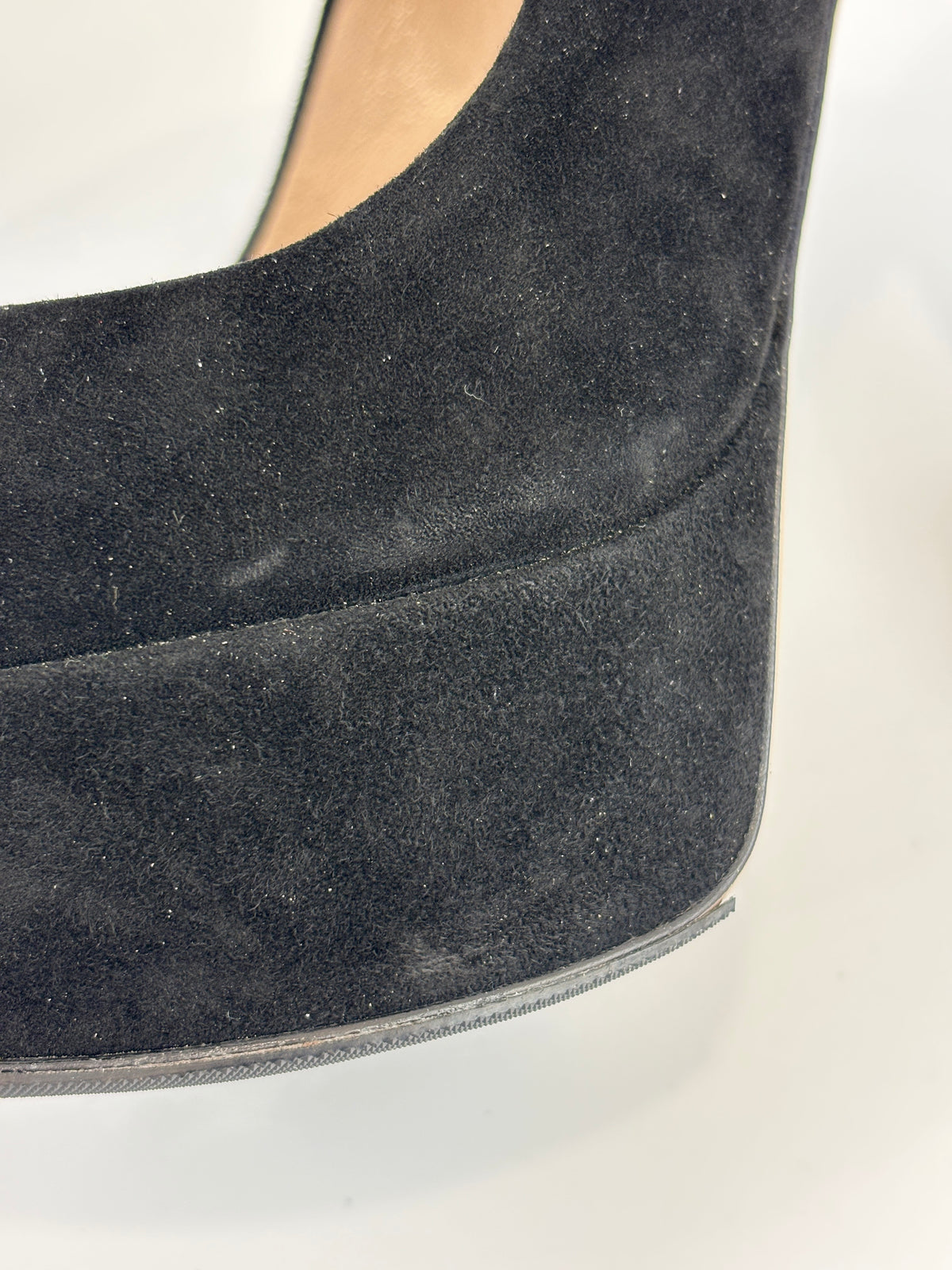 Black Suede Peep Toe Platform Pumps Size 37