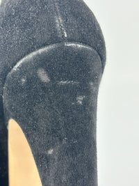 Black Suede Peep Toe Platform Pumps Size 37