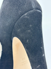 Black Suede Peep Toe Platform Pumps Size 37