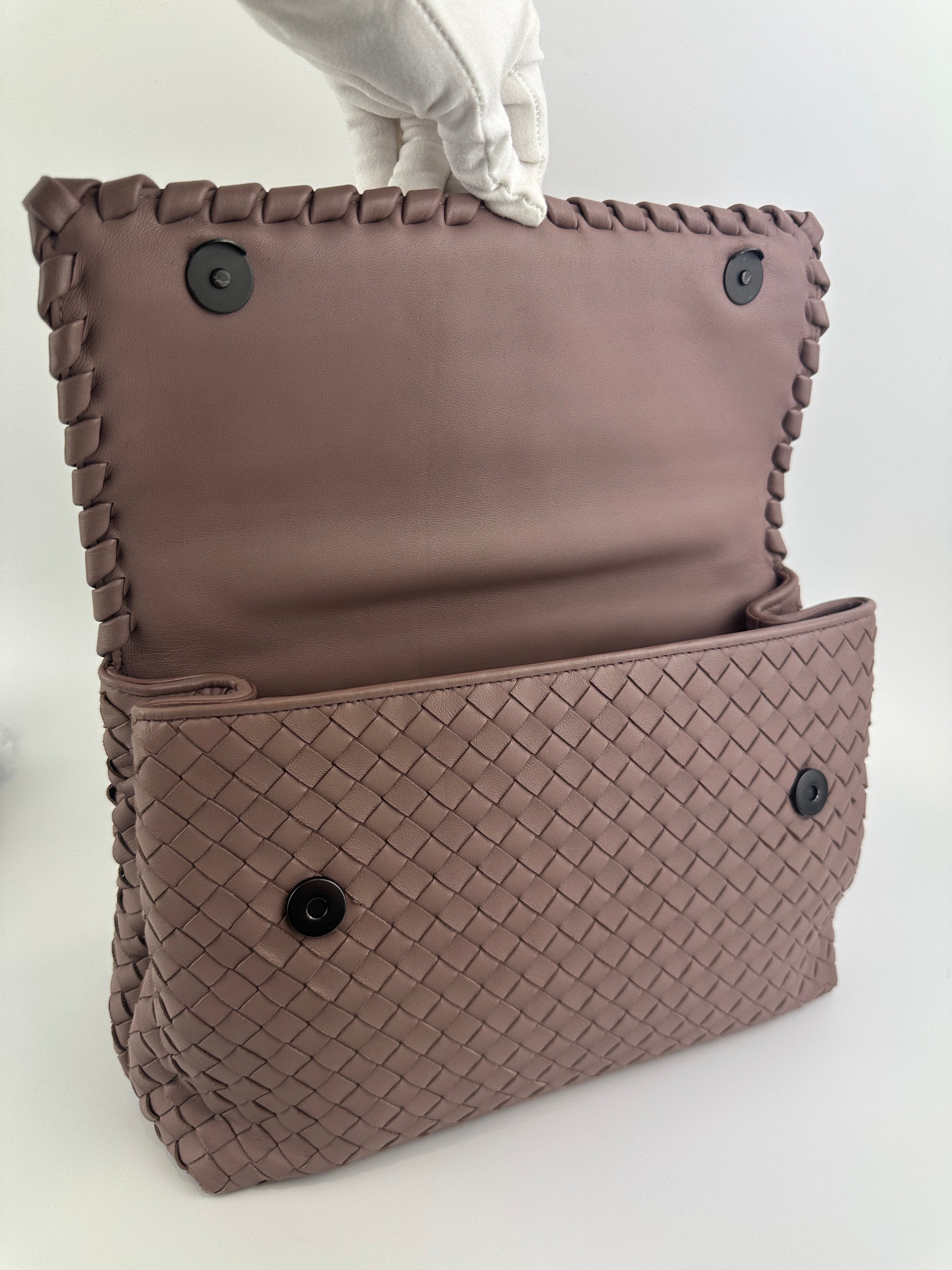 Large Olimpia Lilac Intrecciato Leather Shoulder Bag