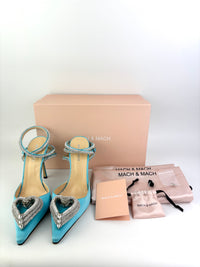 Triple Hearts Blue Satin High Heels Size 41