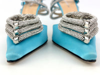 Triple Hearts Blue Satin High Heels Size 41
